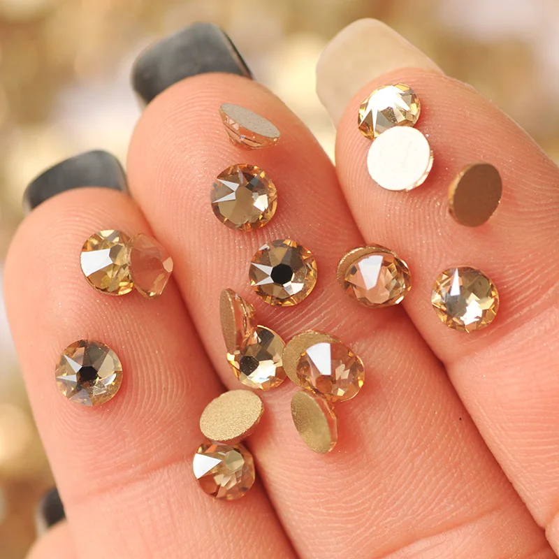YANRUO 8 big+ 8 Small Crystal Golden Shadow цветные стразы с плоской задней поверхностью для украшения ногтей своими руками, стразы для дизайна ногтей
