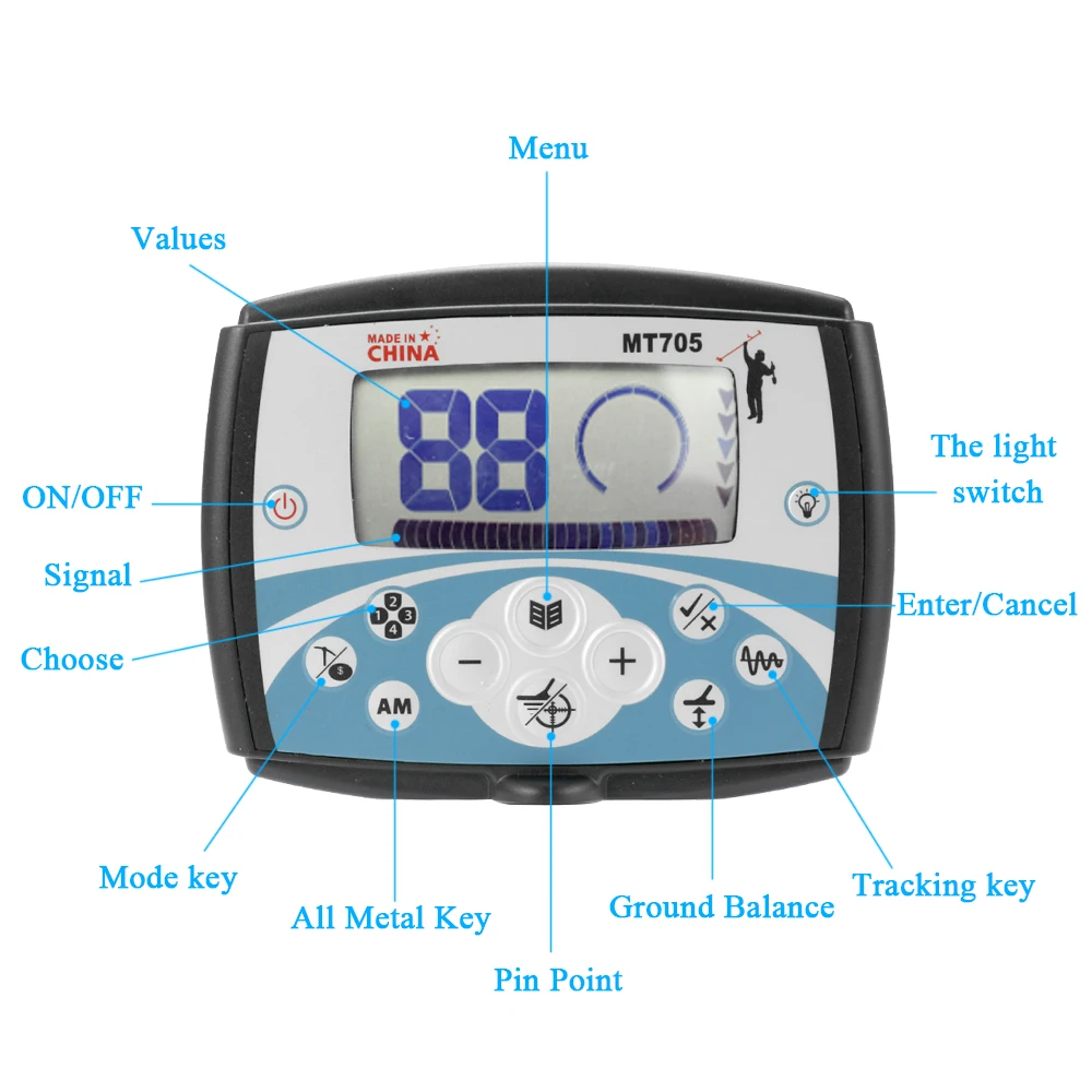 MT705 Легкая установка подземный металлоискатель Высокая чувствительность металла обнаружения Pinpointer детектор золота с ЖК-дисплеем
