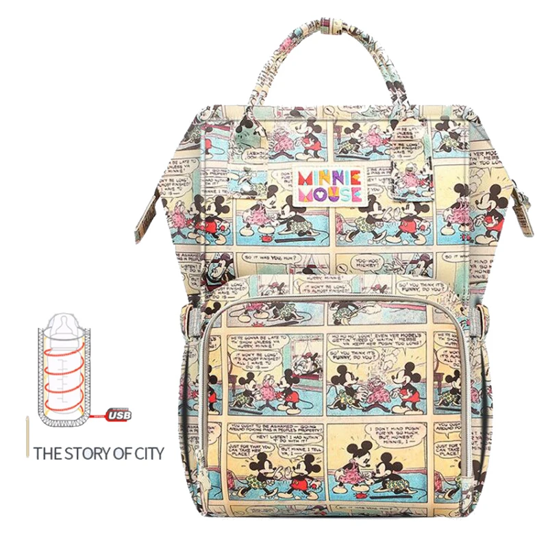 Disney Mochila Maternidade Waterproof Diaper Bags USB Bottle Feeding Travel Backpack Baby Bags For Mom Storage Bag Mummy Bags