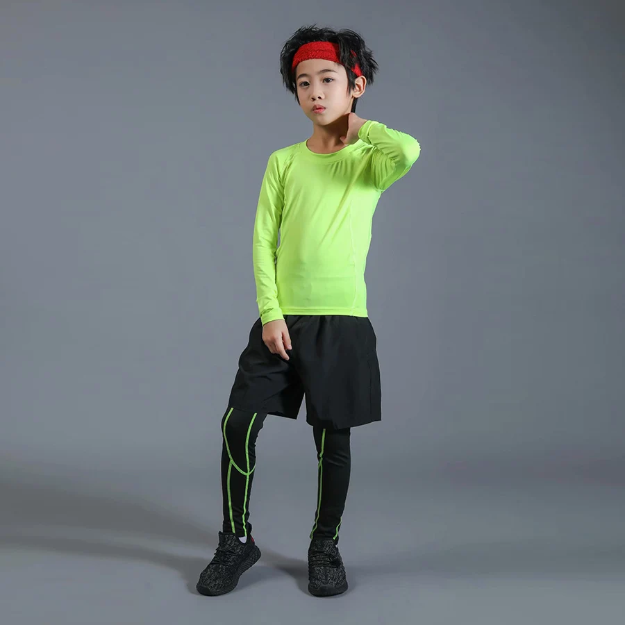 Детский компрессионный комплект для бокса, Джерси+ штаны, Детские баскетбольные майки для бега, обтягивающие штаны для подростков, спортивная одежда, ММА Рашгард
