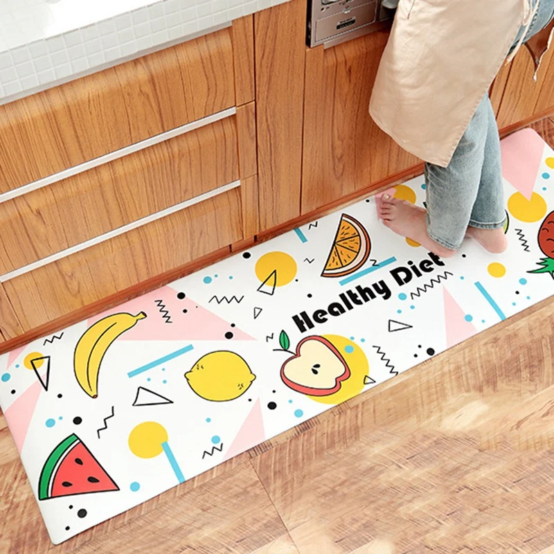 Мультфильм рисунок «Hello-Стиль Домашняя одежда покрыта водоотталкивающим антискользящим материалом с защитой от скольжения, домашний Водонепроницаемый и маслонепроницаемый длинная полоса ПВХ кожа Кухня коврики