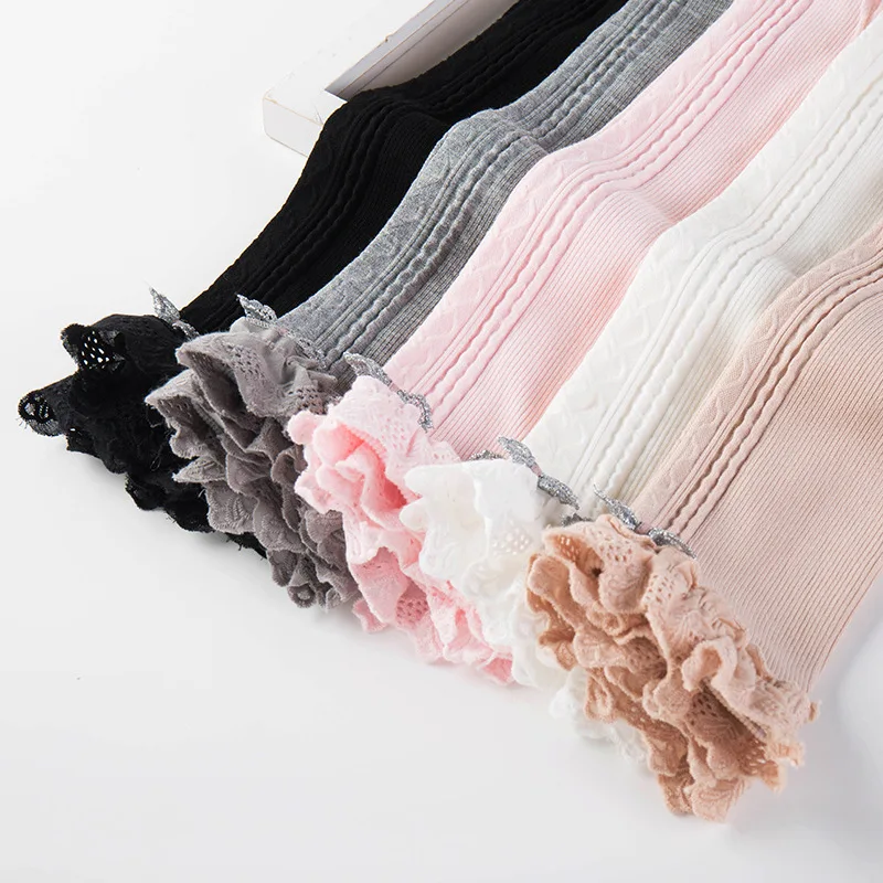 

Spring And Summer New Style Children's Socks Small CHILDREN'S Cotton Vertical Stripe Capri Lace Bow Leggings Baby Girls Can Open