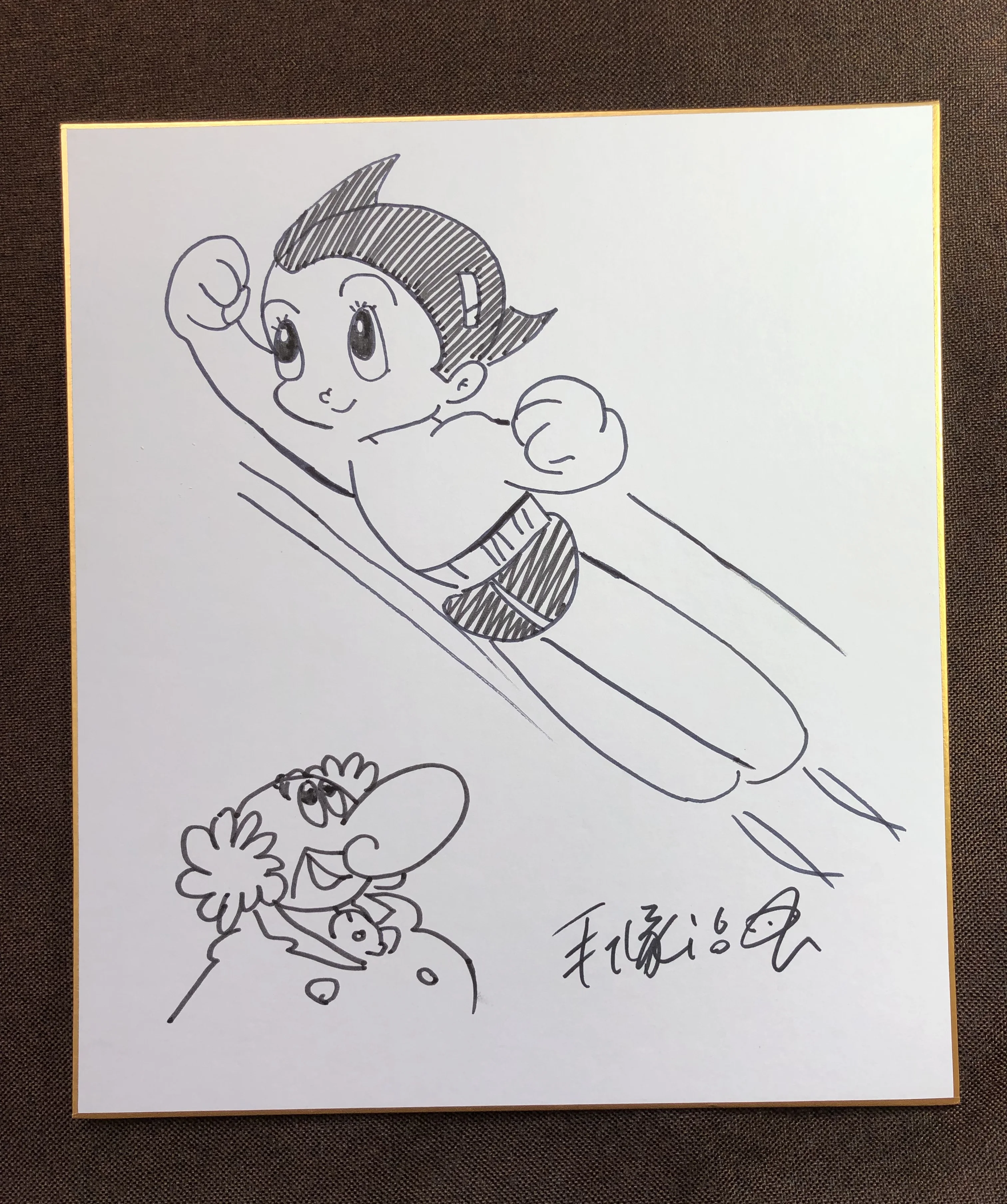 Ручная нарисованная Osamu Tezuka autographed Shikishi доска объявлений Mighty Atom rare 7901
