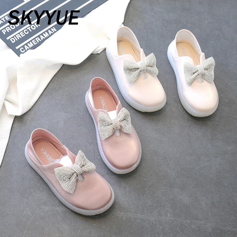 Весна 2020 Детская обувь принцессы с бантом Черные туфли на плоской подошве для