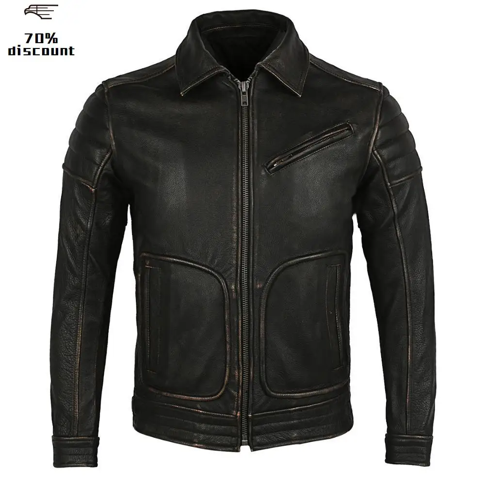 

2020 Vintage Black Men American Biker's Leather Jacket Plus Size XXXXL Genuine Cowhide Autumn Slim Fit Motorcycle Leather Coat
