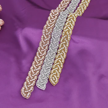 

TOPQUEEN 1 PCS Silver Rhinestone Appliques For Wedding Belt Gold and Rose Gold Crystal Beads Sew On Rhinestone Appliques S216