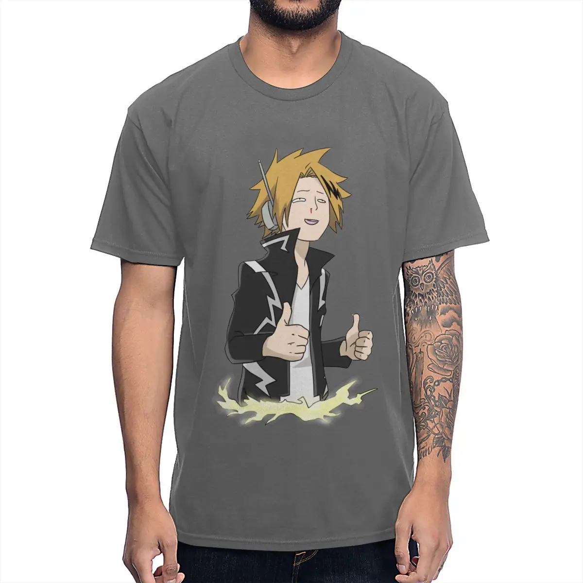 Boku No Hero Academy забавная футболка Kaminari Denki для мужчин Crewneck из чистого хлопка S-6XL Милая футболка - Цвет: Темно-серый