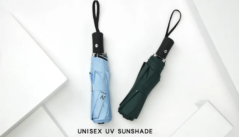 Small Fresh Sunscreen Parasol Student Japanese Solid Color Black Glue Anti-UV 3 Folding Umbrella Rain and Rain Female Gift