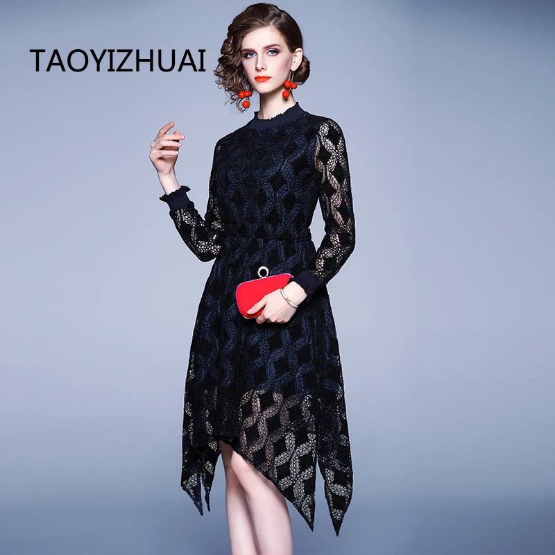 TAOYIZHUAI autumn new vintage long dress asymmetrical hem three quarter sleeves slim luxury elegant party evening sex vestidos