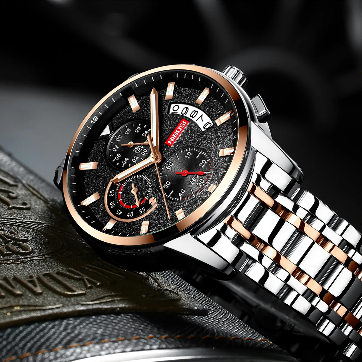Reloj de cuarzo de lujo NIBOSI, de marca Premium, deportivo, de acero inoxible, para hombre, reloj militar a prueba de agua