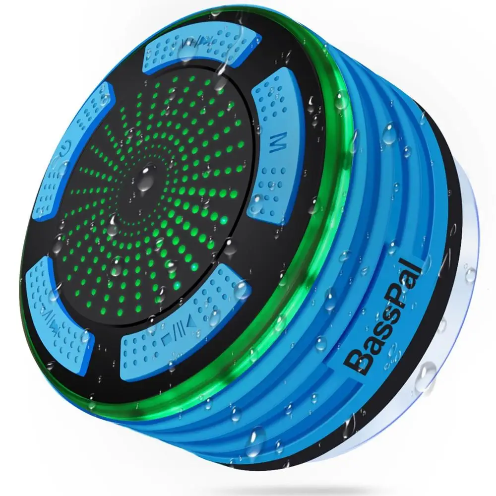 BassPal F013 Душ динамик Водонепроницаемый IPX7 Портативный беспроводной Bluetooth динамик s с радио, присоской и светодиодный свет настроения - Цвет: Blue