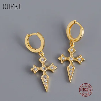 

OUFEI 925 Sterling Silver Drop Earrings Simple Fashion Cross Earrings For Women Geometric Rhinestone Earrings Silver Jewelry