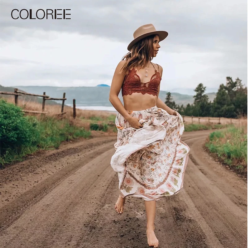 Богемная женская летняя юбка с цветочным принтом, хлопковые пляжные длинные юбки бохо, женская повседневная юбка, новинка