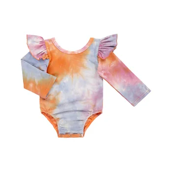 

0-3T Newborn Baby Girl Boy Clothes Long Sleeve Fashion Tie-Dyed Print Rompers Infant Baby Girls Boys Fly Sleeve Ruffle Romper