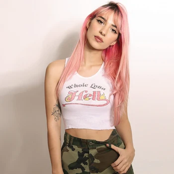 

Women Vest Tops 2020 Fashion Letters Print Sleeveless Cropped Vest Tank Tops Sexy Women O-Neck Camisole Crop Top