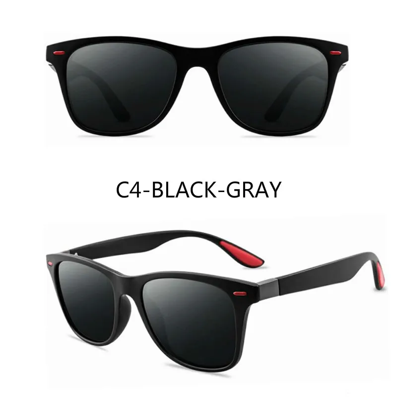 C4-BLACK-GRAY Модные поляризационные солнцезащитные очки для мужчин и женщин, для вождения, квадратная оправа, солнцезащитные очки, мужские очки, модные очки с зеркальным покрытием, женские очки - Цвет линз: C4-BLACK-GRAY