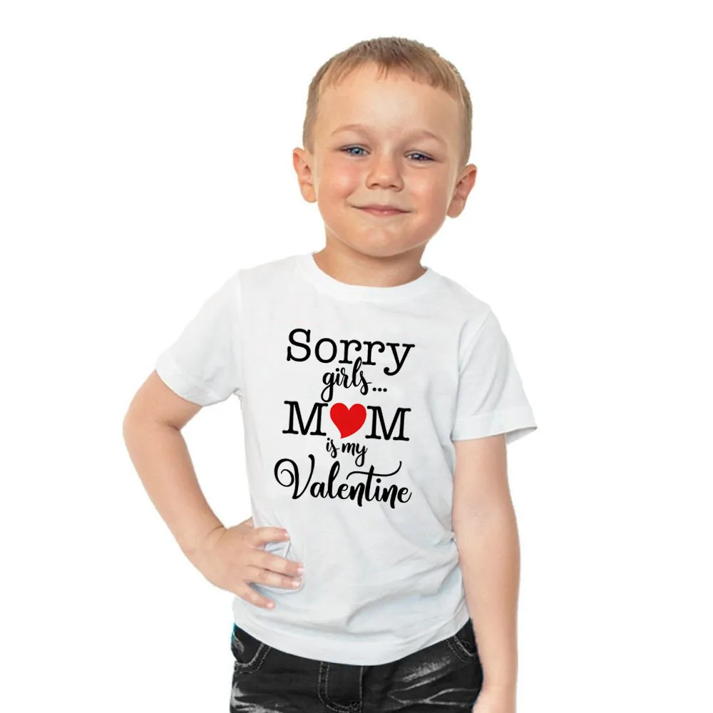 Детская футболка с надписью «Sorry Girls My Mommy Is My Valentine» для мальчиков, Детские повседневные футболки с круглым вырезом, футболки с надписью «Valentine», модная одежда