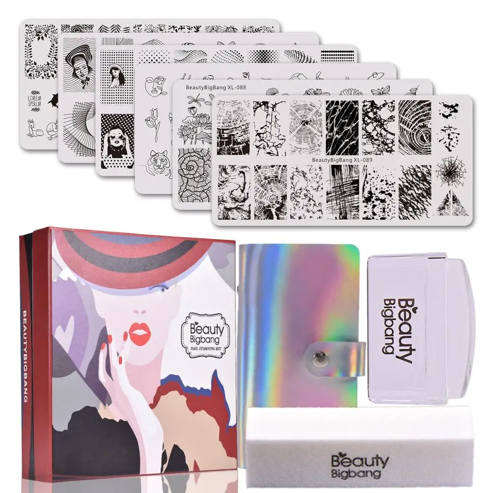 Kaufen Beautybigbang Nagel Stanzen Platten Set 9PCS Edelstahl 12cm Template Schablone Form Geometrie Gestreiften Bild Nagel Kunst Platte set