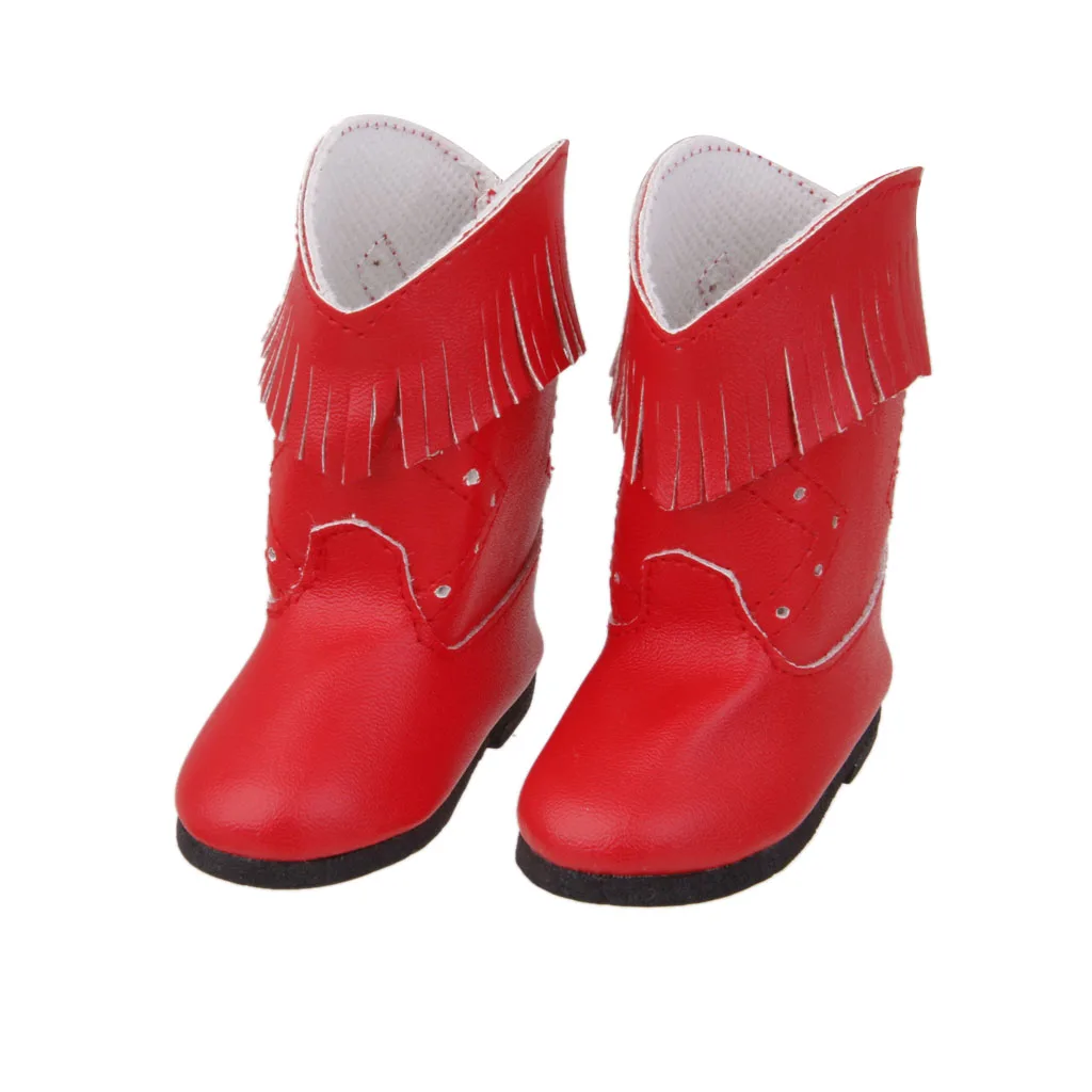 Dolls Red PU Tassel Boots Shoes for 18 inch Dolls Kids Play ToysDolls