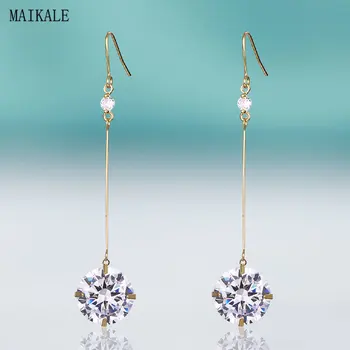 

MAIKALE Trendy Long Earrings for Women AAA+ Cubic Zirconia Dangle Drop Earring Zircon Hanging Hook Earing Brincos Top Quality