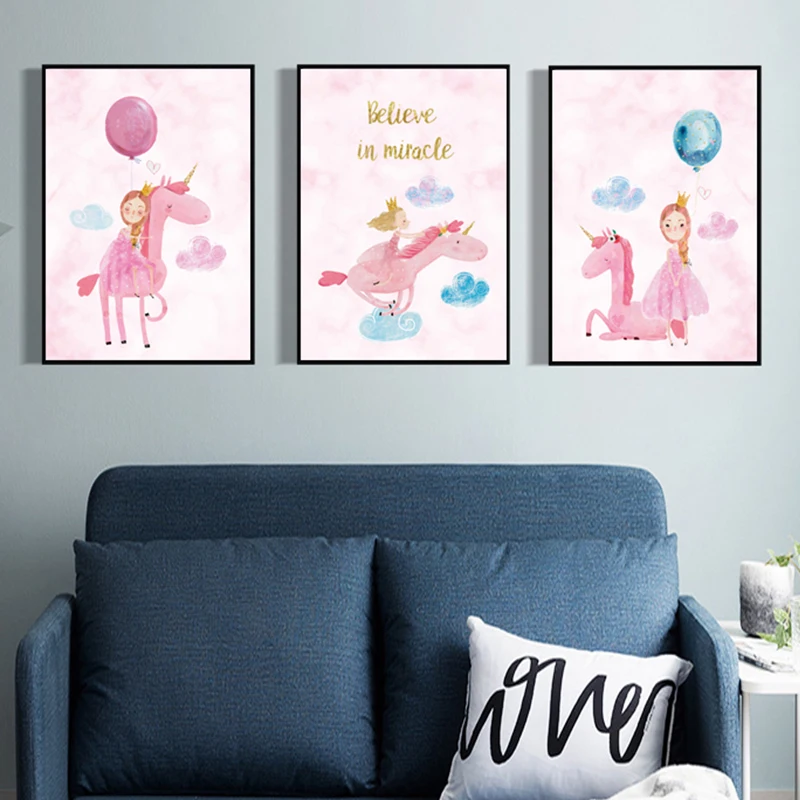 

Cartoon Princess And Unicorn Canvas Poster Baby Girl Nursery Quotes Wall Art Print Painting Nordic Kids Room Decoration Picture