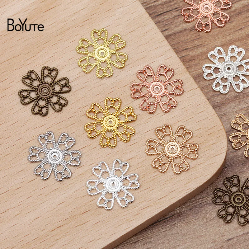 Boyute (200 Pieces/lot) 15mm Metal Brass Filigree Flower Materials Diy