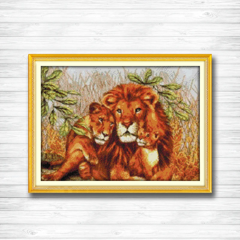 

A lion family Counted Printed on the fabric DMC 11CT 14CT Cross Stitch kits Needlework Sets all for Embroidery,Animal Home Decor