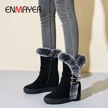 ENMAYER/ г. Женские зимние сапоги из искусственной замши зимние сапоги, увеличивающие рост, с круглым носком женская обувь, размер 34-40