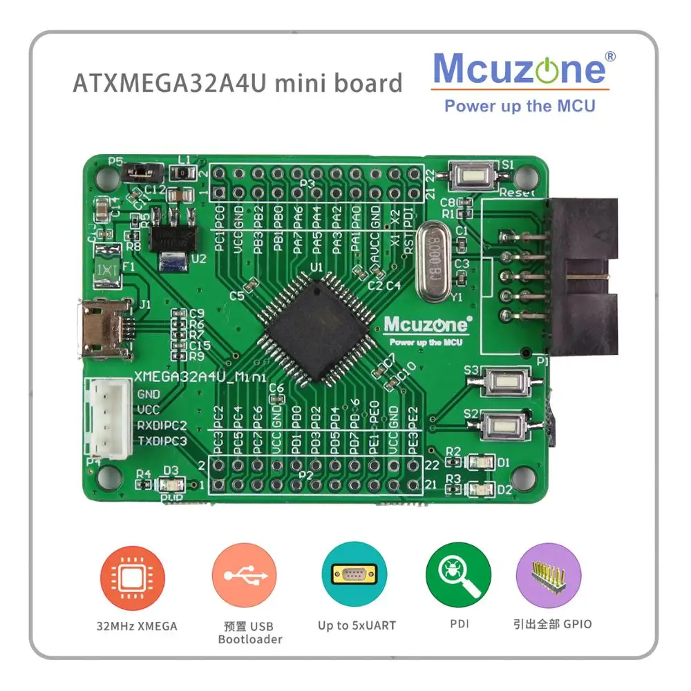 Мини плата ATxmega32A4U USB программа PDI SD GPIO XMEGA32A4U 32A4U MCIROCHIP AVR 32A4 U|Демонстрационные