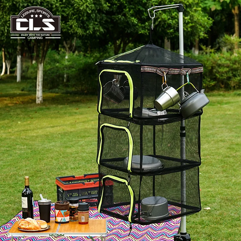 

Outdoor folding drying net camping four-tier storage basket storage net basket fishing drying fish drying vegetable drying rack