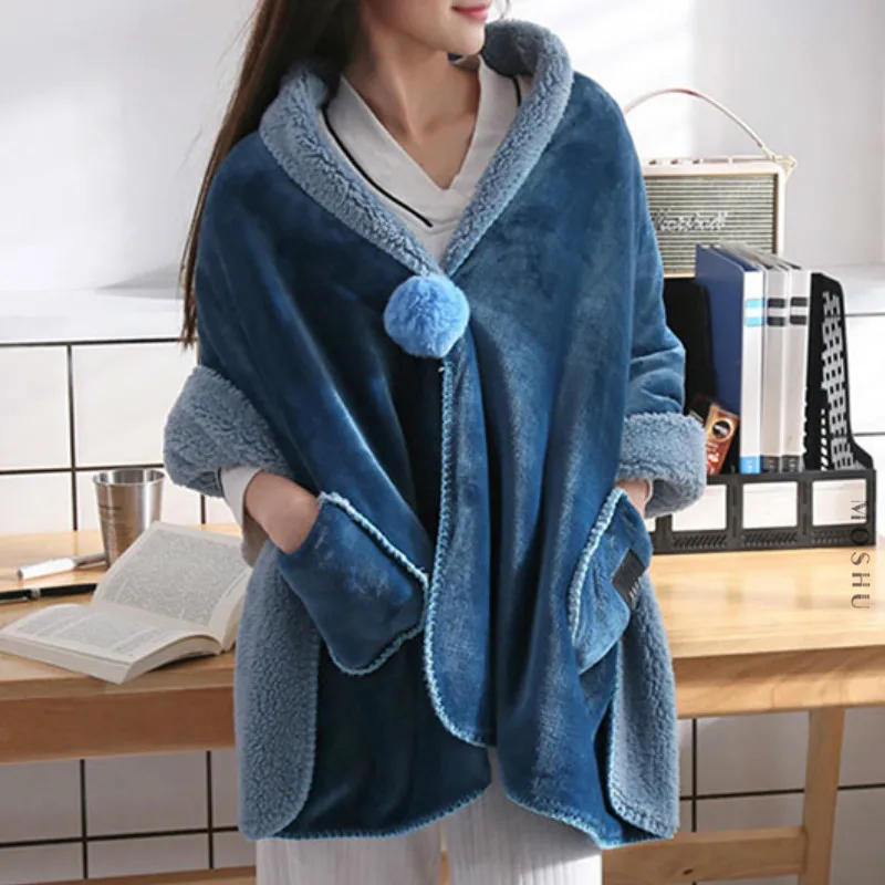 astounding  Women Fleece Jacket Plush Blanket Soft Throw Scarf Coat on Sofa Bed Plane Travel Cashmere Portable 