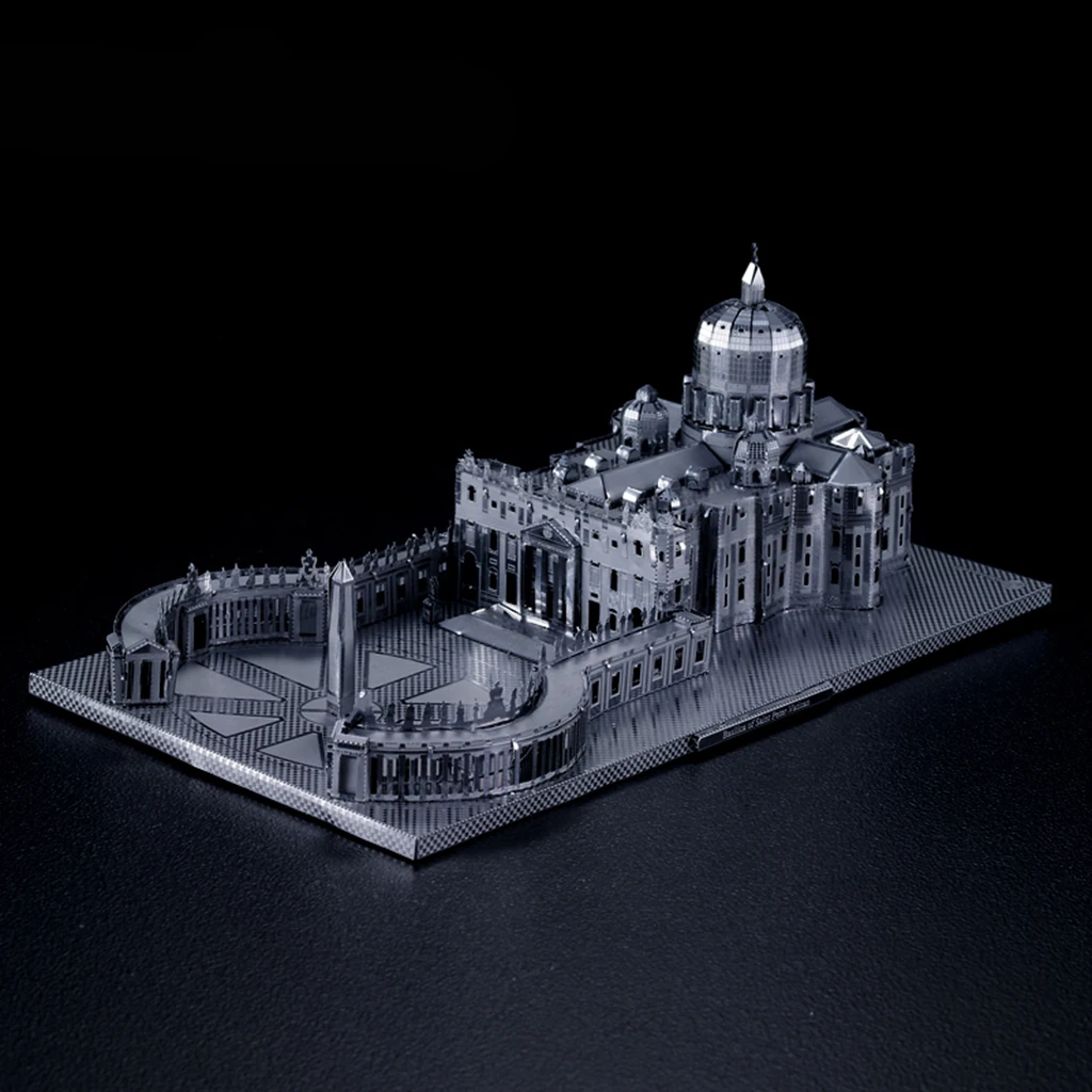 Silver St Peter's Basilica 3D Metal Model Kit DIY Toys - 3 Sheets, 81 Pieces