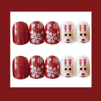 

New Matte Red Pre Design Fake Nails Unhas Artificiais Full False Nail Art Tips Gel Press On Manicure Christmas Decorations Set