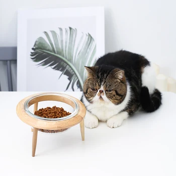 

Adjustable Raised Travel Cat Food Bowl Water Bowl For Dogs Glass Pet Feeders With Wooden Stand Pet Supplies Pet Products #P001