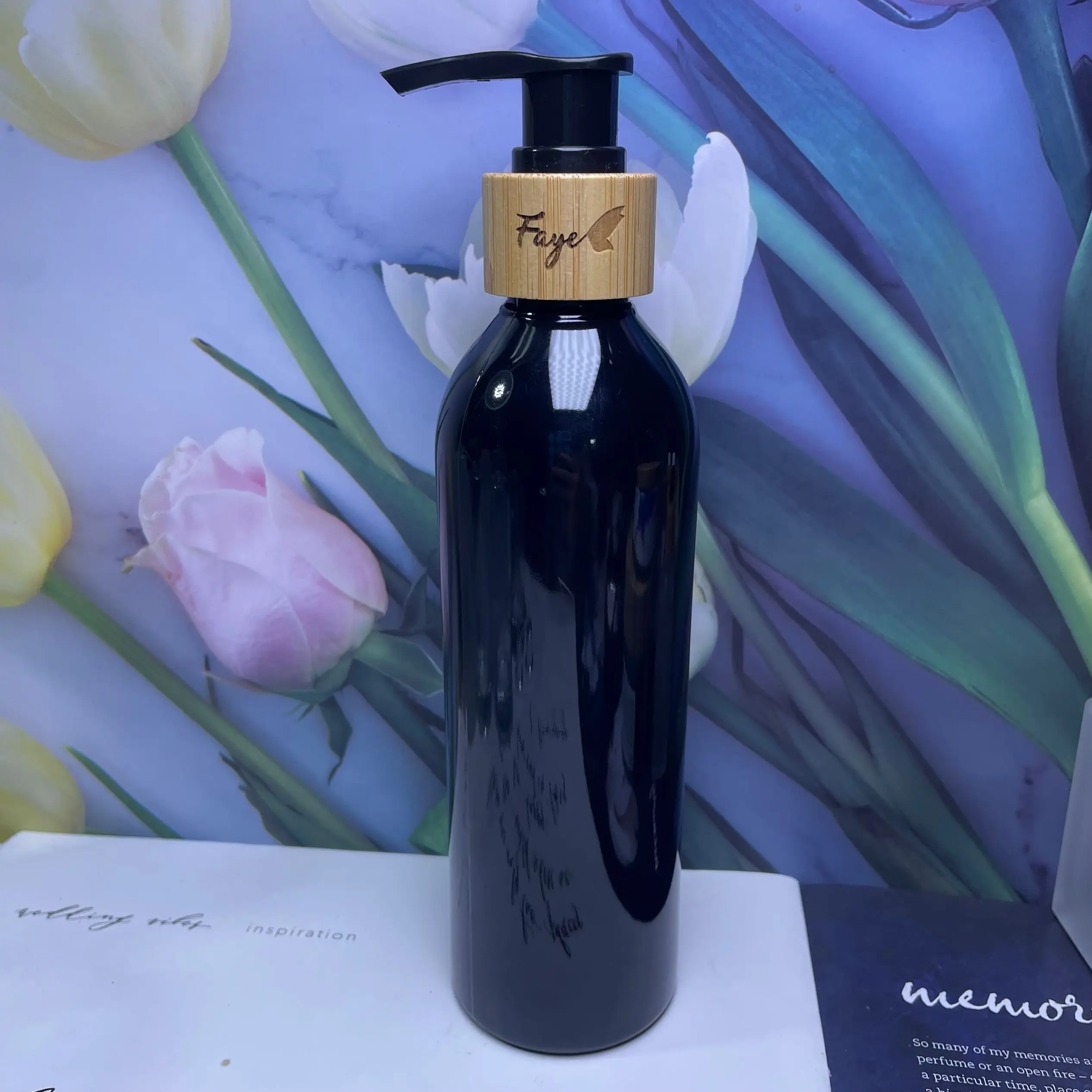 Wholesale Engraving 100Pcs Portable Travel Plastic Black Pump Bottles with Bamboo Lid for Shampoo Cosmetic Lotion Container шампунь для ежедн применения с живым коллагеном basic shampoo with alive collagen hyperfill pro