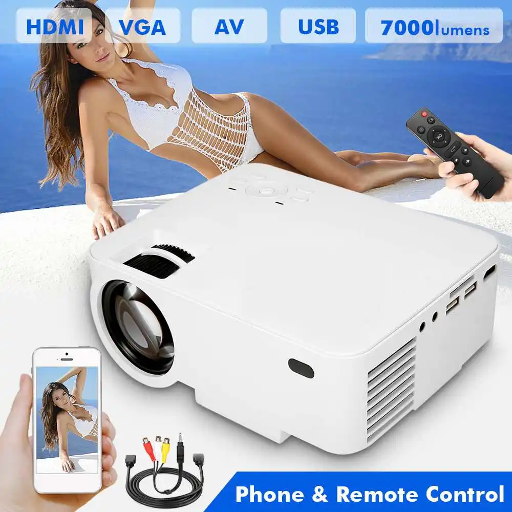 #Special Offers AUGIENB Mini Projector HD 1080P Android WIFI Proyector for Home Cinema /7000 Lumens /2048x1080 dpi / LED HDMI USB SD VGA AV