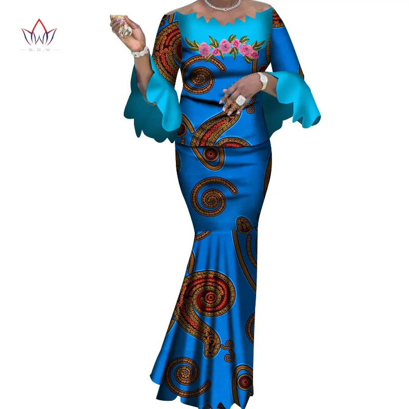 Модные африканские комплекты юбок для женщин Bazin Elegany африканская одежда Дашики цветы традиционная африканская одежда WY3824 - Цвет: 14