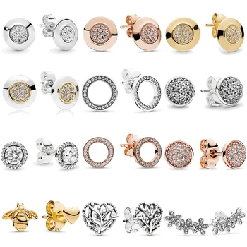 

Original 925 Sterling Silver Earring Rose Signature With Crystal Stud Earring For Women Wedding Gift Fashion Jewelry