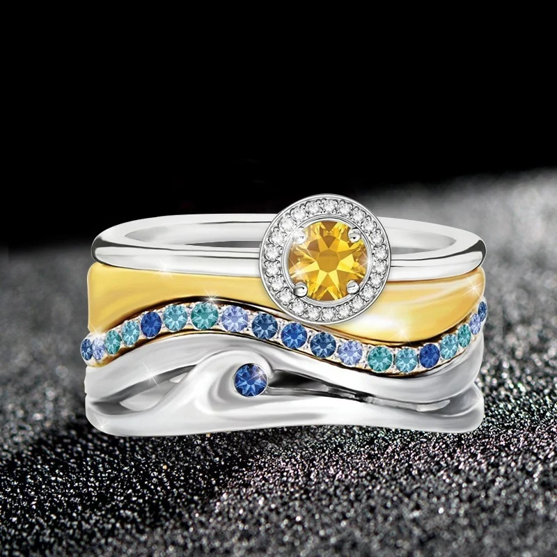 CHUHAN 3pcs/set Newest Rings Yellow Stone Ring for Women Irregular Jewelry Band Birthday Gifts | Украшения и аксессуары