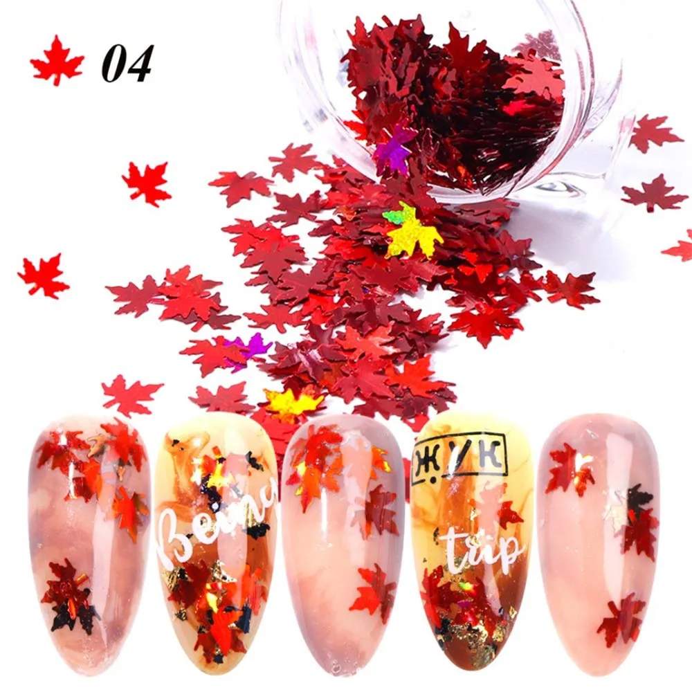 

1Box Nail Art Sequins Chameleon Maple Leaf Chrome Flakies Decor Multicolor Glitter Gel Polish Manicure Polish Tool
