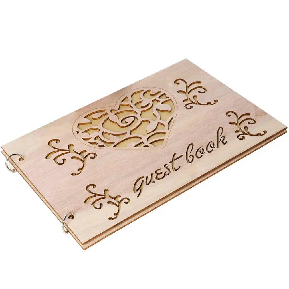 

Personalized Guest Book Heart Wooden Guestbooks Signature Message Scrapbook Album Rustic Wedding Gifts notebook