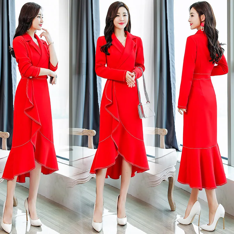 

Formal Occasion Dress Early Autumn WOMEN'S Dress 2018 New Style Korean-style Mid-length Elegant Ladies' Long Sleeve Fishtail Ski