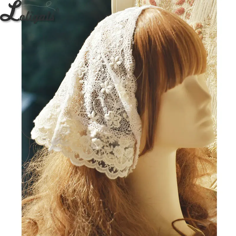 

Vintage Lolita Head Scarf Triangle Lace Embroidered Scarf for Women