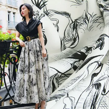 

Ink painting digital twill satin fabric for dress skirt ткань tela telas por metro tissu sewing ткани tissus для рукоделия nähen