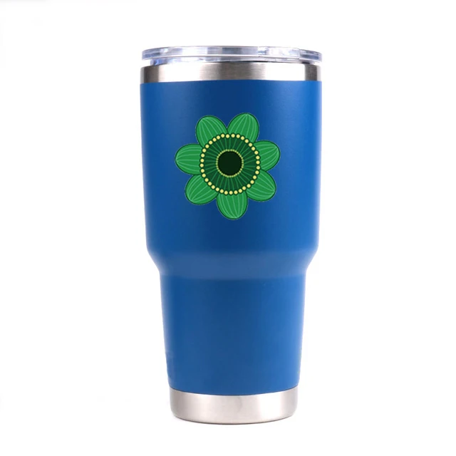 Cheap Double wall stainless steel mug cup water bottle car cup green flower print logo mug