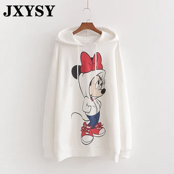 

JXXSY winter hoodies women england high street cartoon print oversize loose hooded sweatshirt women hoodies pullovers tops