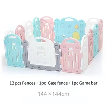 144x144cm Macaron Color Baby Play Yard Valla Plegable Baby Playpen Zona de juegos interior para niños de 0 a 36 meses Valla de seguridad