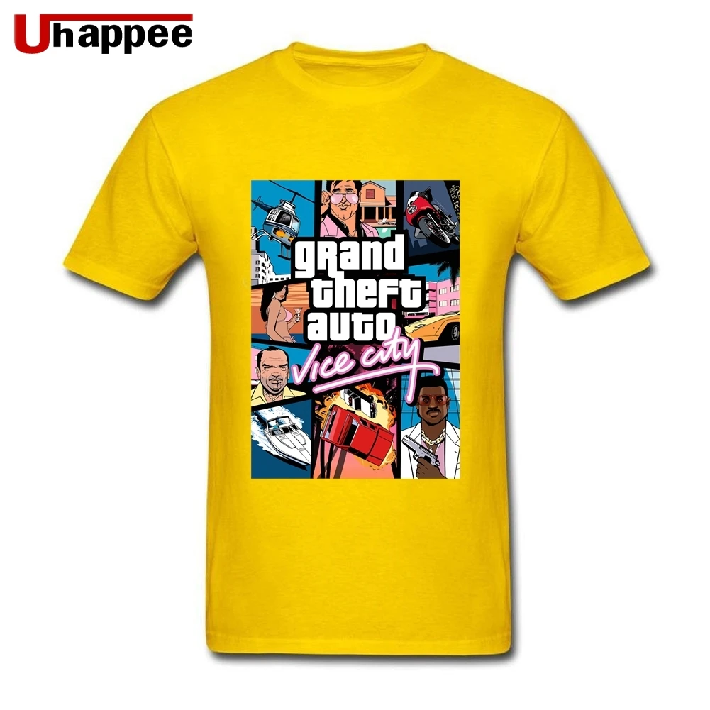 Брендовая забавная Grand Theft Auto Vice City футболка GTA футболки игровые мужские s Slim Fit Белые с коротким рукавом простые рубашки мужские оверсайз - Цвет: Цвет: желтый
