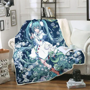 

Hatsune Miku 3D Printed Sherpa Blanket Couch Quilt Cover Travel Bedding Outlet Velvet Plush Throw Fleece Blanket Bedspread 16