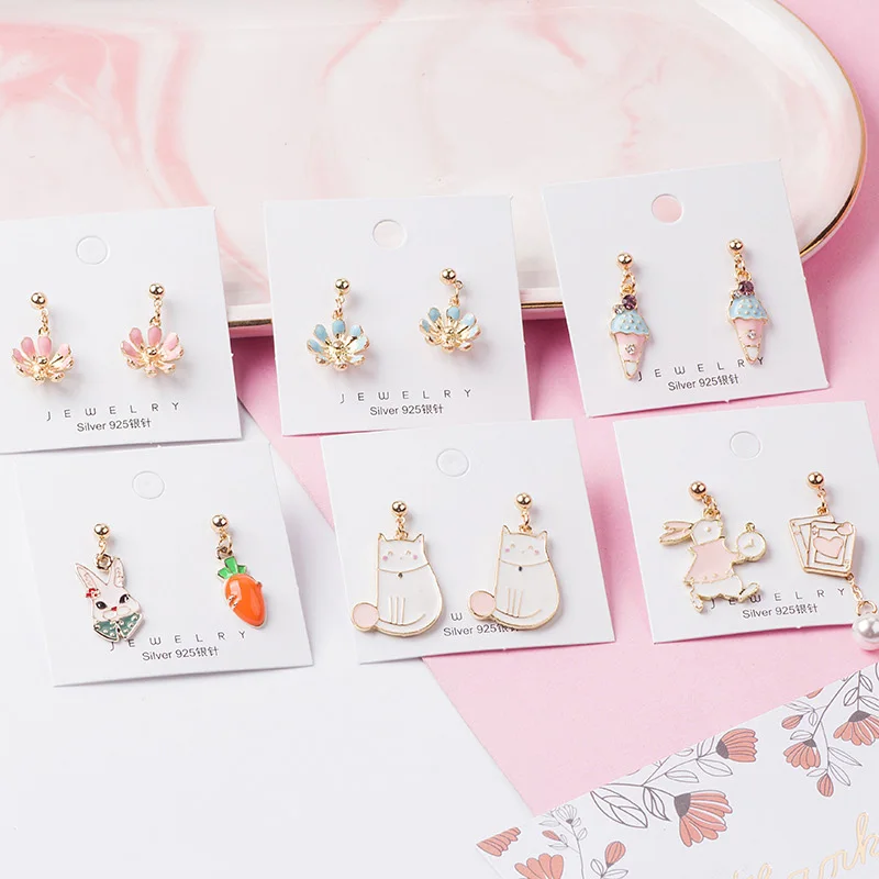 Cute Cartoon Modeling Asymmetric Metal pendant Earrings Women Girls Creative Omelette Space Animal personality Jewelry